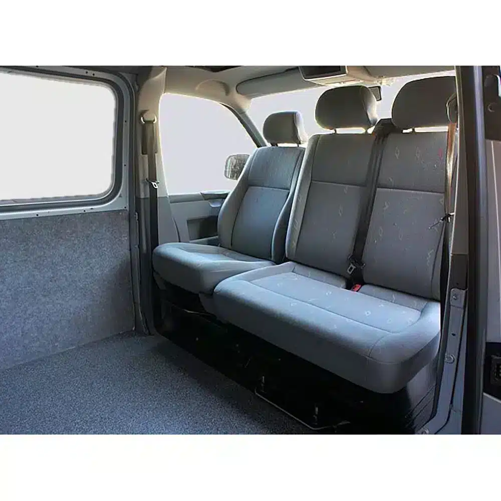 Kiravans Drehkonsole Doppelsitzbank Beifahrerseite für VW T5-T6.1. Perfekt für Camping. Komfort im Fahrzeug